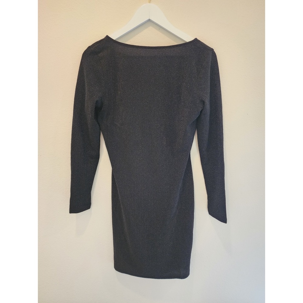 H&M Black  Metallic Shimmer Long‎ Sleeve Bodycon Mini Dress Scoop Back Party